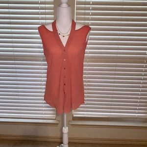 Coral Buttoned Backless Top